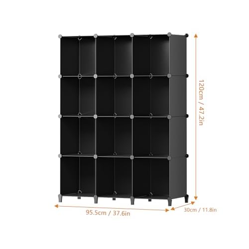 HOMIDEC Closet Organizers and Storage, 12 Cube Storage Organizer, Portable Closet Organization Clothes Shelves for Kids, Closet, Bedroom, Bathroom, Office, Black