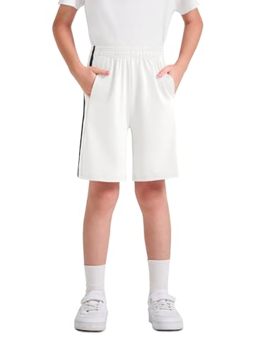 Boys Athletic Soccer Shorts - Elastic Waist, 7-8 Years, White