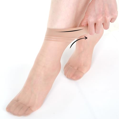 Nude Sheer Silk Ankle Socks for Women - 6 Pack