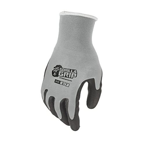 Gorilla Grip Work Gloves, Never Slip Maximum Grip All-Purpose, Gloves for Men, Superior in Wet, Dry, Oily Conditions, Polymer Palm, Small Size, 15 Pairs, Grey| 25945-25