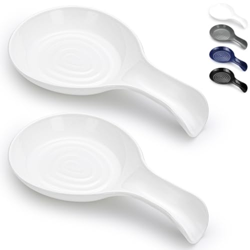 Plastic Spoon Rest Set - 2 Pack White Kitchen Utensil Holder
