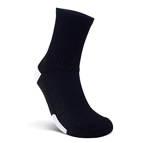 Kids Athletic Crew Socks - 4 Pairs for Ages 8-11 - Black