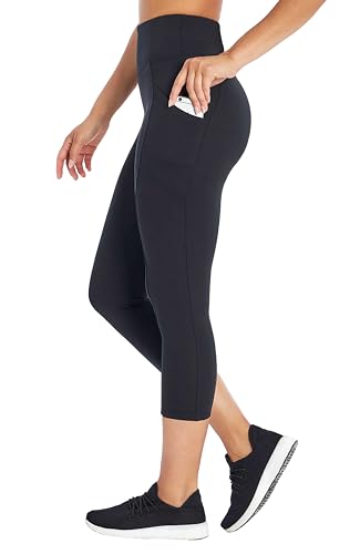 Marika Women's High Waist Tummy Control Mid-Calf Leggings Black Large