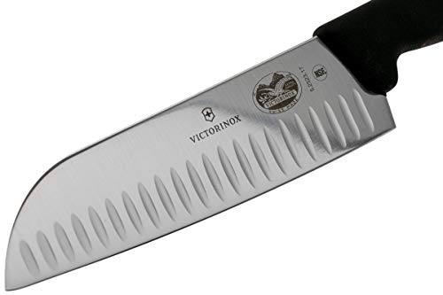 Victorinox 7-Inch Fibrox Santoku Knife with Granton Edge - Black Handle