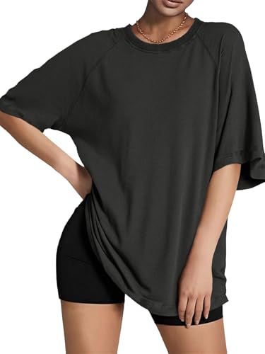 Oversized Women's Crew Neck Tunic Tee - Summer Casual Black, Large