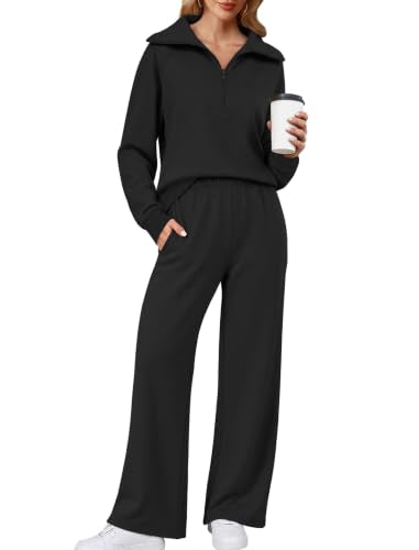 Sampeel Women's Medium Black Cozy Two-Piece Sweat Set Lounge Clothing
