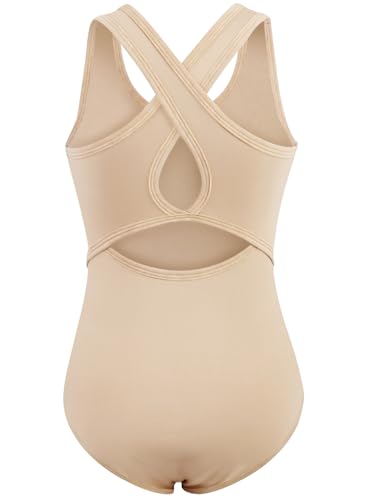Gymnastics Leotards for Girls Sleeveless Unitard - 7-8 Years Nude