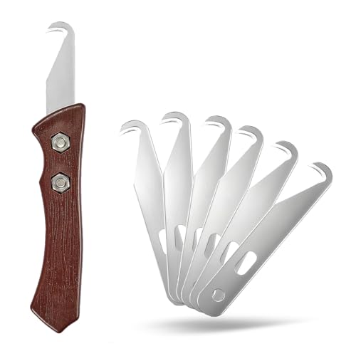 7-Piece High-Carbon Steel Hook Knife Set with Wood-Grip Handle - Wood-Grain Textured