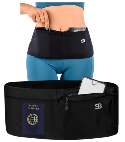 Running Belt with 4 Pockets - No-Bounce Fanny Pack - Black, Small