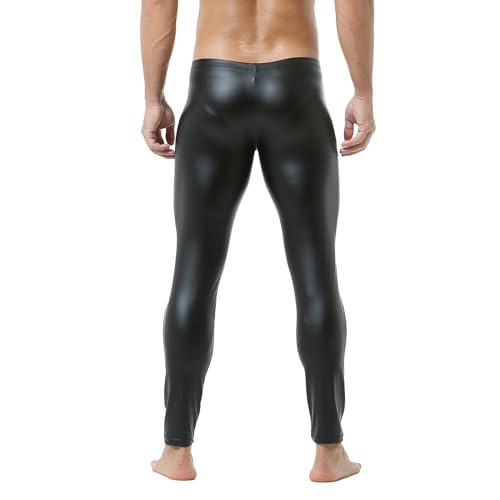 DTODWW Men's Faux Leather Activewear Leggings Slim Fit Black XL