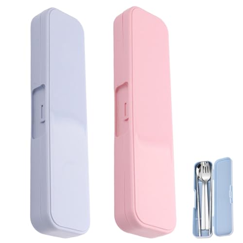 Portable Cutlery Case - Reusable Travel Utensil Storage, Blue & Pink, 20x5x2.8cm