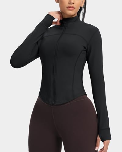 Lightweight Slim Fit Zip Up Workout Jacket for Women - Black, Small