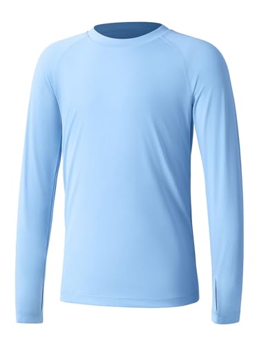 Boys UPF 50+ Long Sleeve Swim Shirt with Thumb Holes - Light Blue, X-Large