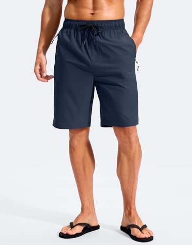 G Gradual 9" Inseam Swim Trunks Navy - Quick Dry Board Shorts with Zipper Pockets (No Liner) - Men
