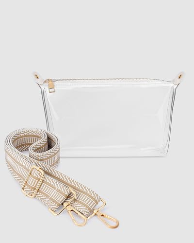 Clear Purse for Stadium Events - Beige Herringbone Crossbody Bag