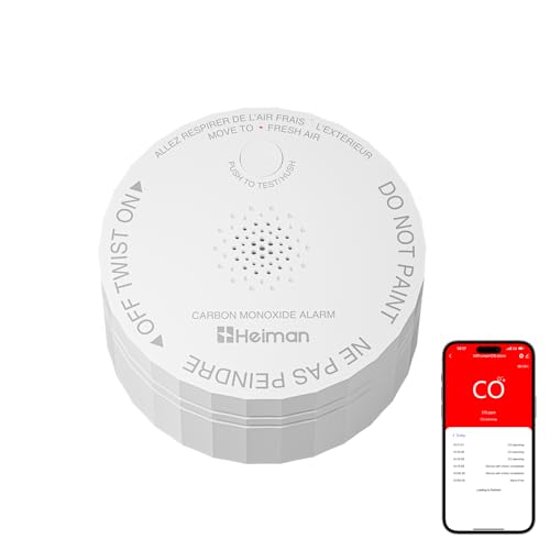 HEIMAN Smart Carbon Monoxide Detector, Wi-Fi CO Detector, ETL Listed Real-Time Push Notifications Battery Powered CO Alarm, Test-Reset Button, Portable Carbon Monoxide Alarm for Trave C1-W