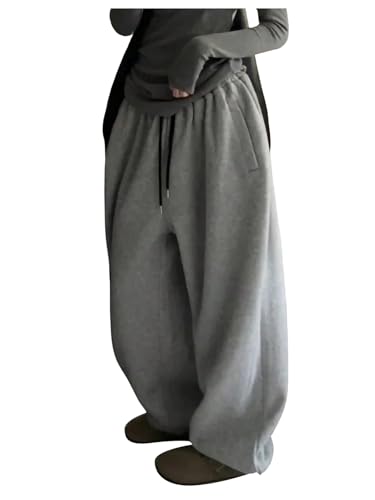 GORGLITTER Women's Baggy Grey Sweatpants Y2K Drawstring Pockets Medium