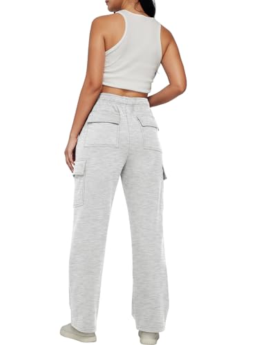 Automet Womens Grey Cargo Sweatpants - High Waisted Baggy Fit, Medium