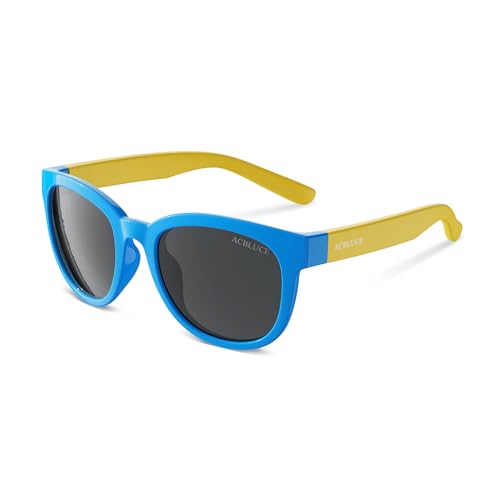 Kids Polarized Sport Sunglasses - Unbreakable Round Frame - Yellow/Blue