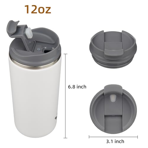 Insulated Travel Coffee Mug with Lid - Beige, 12oz