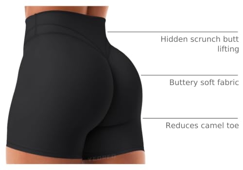 YEOREO Womens Workout Yoga Shorts 4.5" No Front Seam, Medium Black, Regular Fit