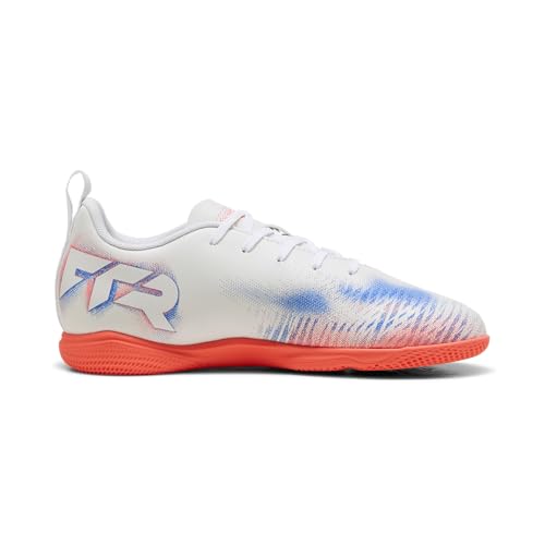 PUMA Kids' Future Play Indoor Soccer Shoes – 5 Big Kid White/Black/Glowing Red Ah25