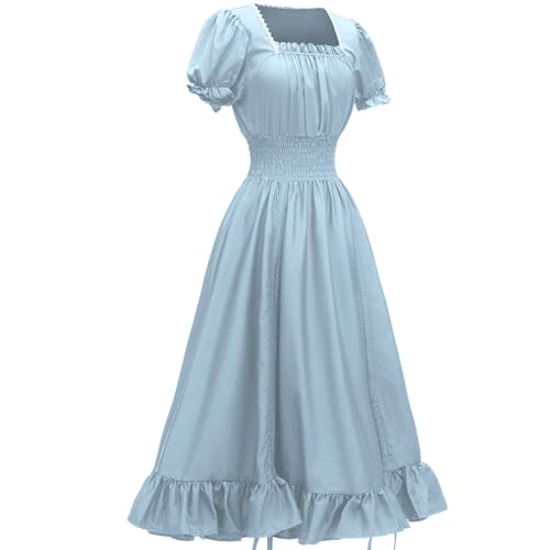 Renaissance Gothic Dress with Puff Sleeves - Sky Blue, Small
