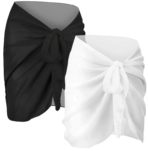 2pcs Chiffon Swim Cover Up for Women - Black & White Large