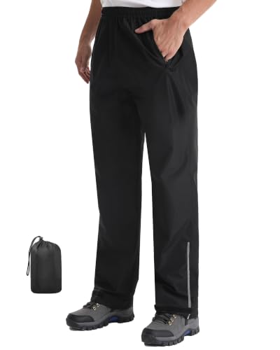 iCreek Men's Packable Waterproof Rain Pants Large 32" Inseam Black