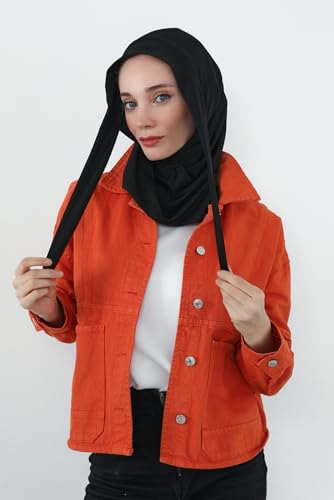 Aisha's Design Cotton Bonnet with Built-In Neck Cover & Ear Access - Black