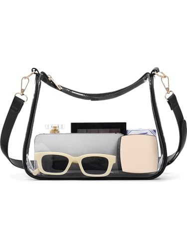 Clear Stadium Bag - PVC Waterproof Purse with Adjustable Strap - Black