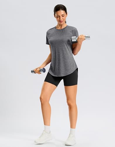 Lightweight Women's Workout Shirt - Bum-Covering Short Sleeve - Large Grey