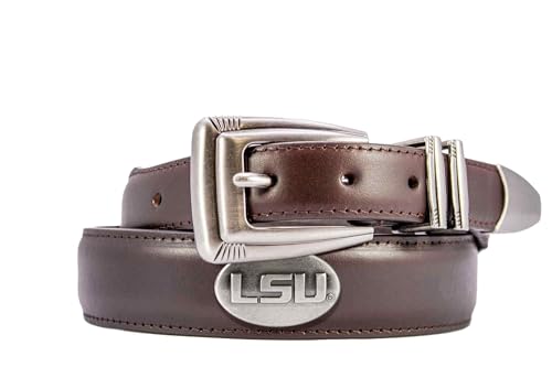 LSU Tigers Crocodile Tip Leather Concho Belt - Croc-Tan, 36