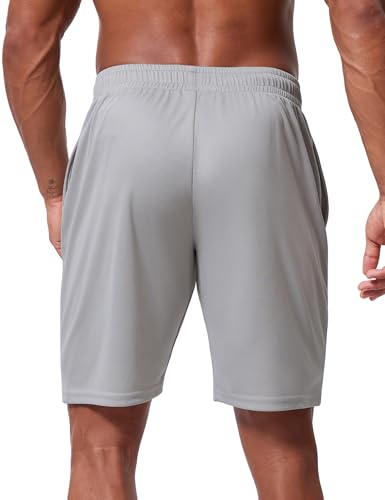 Men's 9 Inch Inseam Quick Dry Mesh Athletic Shorts - Light Grey