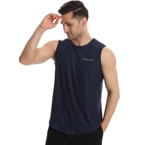 Different Touch Men’s 2 Pack Active Gym Workout Sleeveless Shirts Quick Dry Crew Neck Muscle Tank Top (XL, Military Green/Navy)