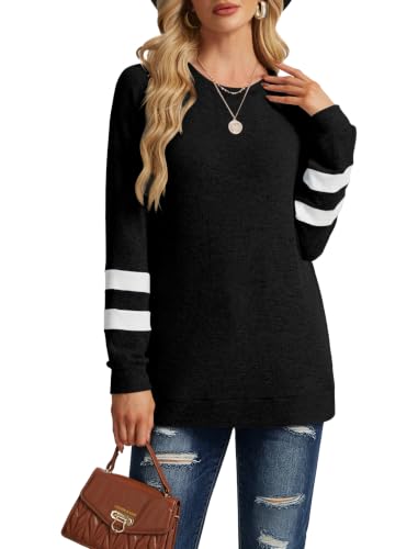 Desol Women's Color Block Crewneck Sweatshirt Large Black Fall Outfit Top