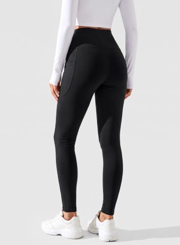 Merino Wool Leggings for Women with Pockets - High Waisted, Medium, Black - WWOMAY