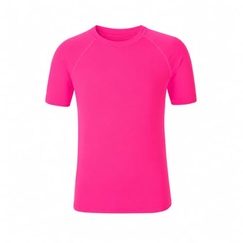 UPF 50+ Kids Rash Guard Short Sleeve Swim Shirt - Hot Pink, Age 7-8