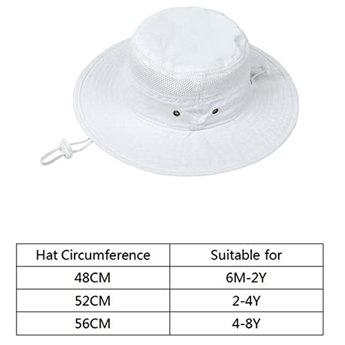 Kid's Wide Brim Sun Hat UPF 50+ Adjustable Bucket Hat - White, 12-24 Months
