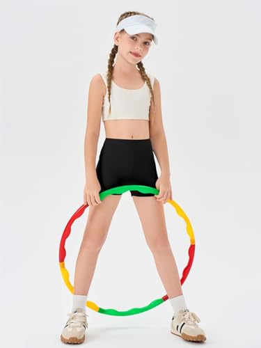 Girls High Waisted Athletic Dance Biker Shorts - 9-10 Years / Black