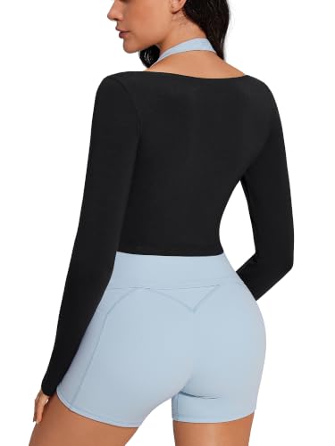 SUUKSESS Women Pilates Wrap Top Bolero Shrug Long Sleeve Cover Up Top – Medium, Black