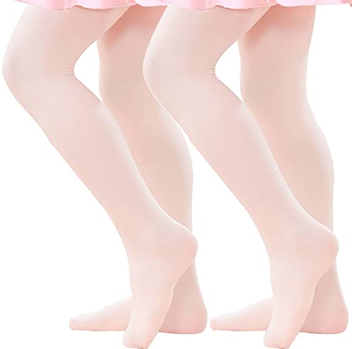 Footed Ballet Dance Tights - 2 Pairs Ballet Pink, 6-8 Years