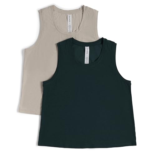 Jockey Women's 2-Pack Crew Neck Muscle Tank Tops - Light Taupe & Ponderosa Pine Heather, Medium
