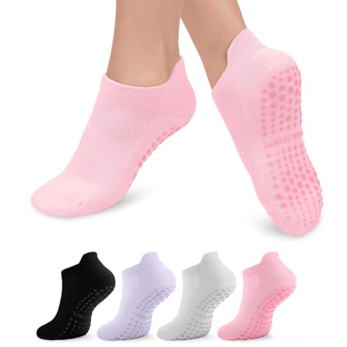 Non-Slip Grip Socks for Women - Pilates, Yoga, Barre - Black/Gray/Pink/Purple
