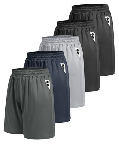 5 Pack Men's Athletic Gym Shorts - Quick Dry Workout Shorts