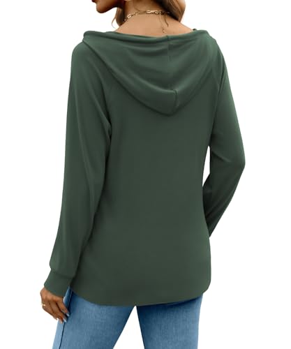 Women's V Neck Button Sweatshirt - Casual Fall Hoodie