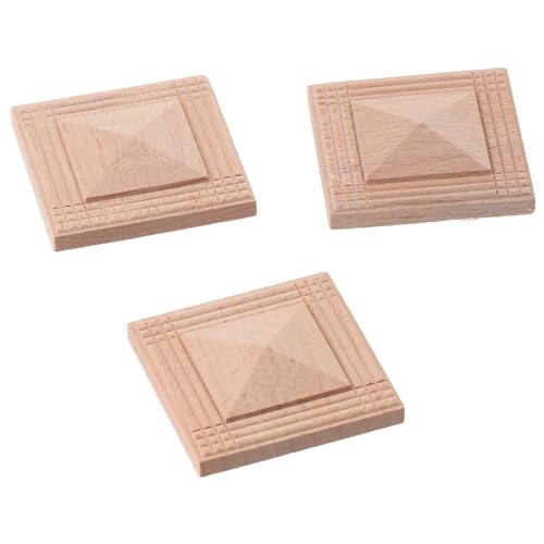 6 Pcs Wood Carved Appliques Square Furniture Decal Flower Pattern Wood Applique Onlay Unpainted for Cabinet Door Mirror Bed Wall Furniture Decoration 5x5cm/1.97x1.97in