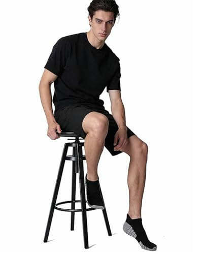 Men's Ankle Athletic Running Socks - Cushioned, 6 Pairs, Z-Black (Size 8-12)