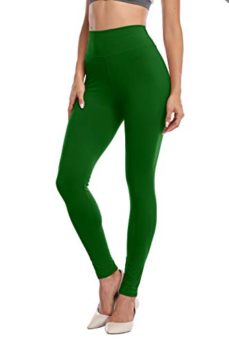 High Waist Stretch Workout Leggings - Full Length Dark Green