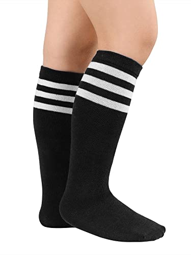 Kids Athletic Soccer Socks - Toddler 3-6 Years, 2 Pair Black & White